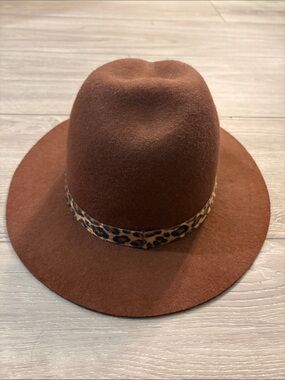 a new day Brown Felt Fedora Hat with Inner Band